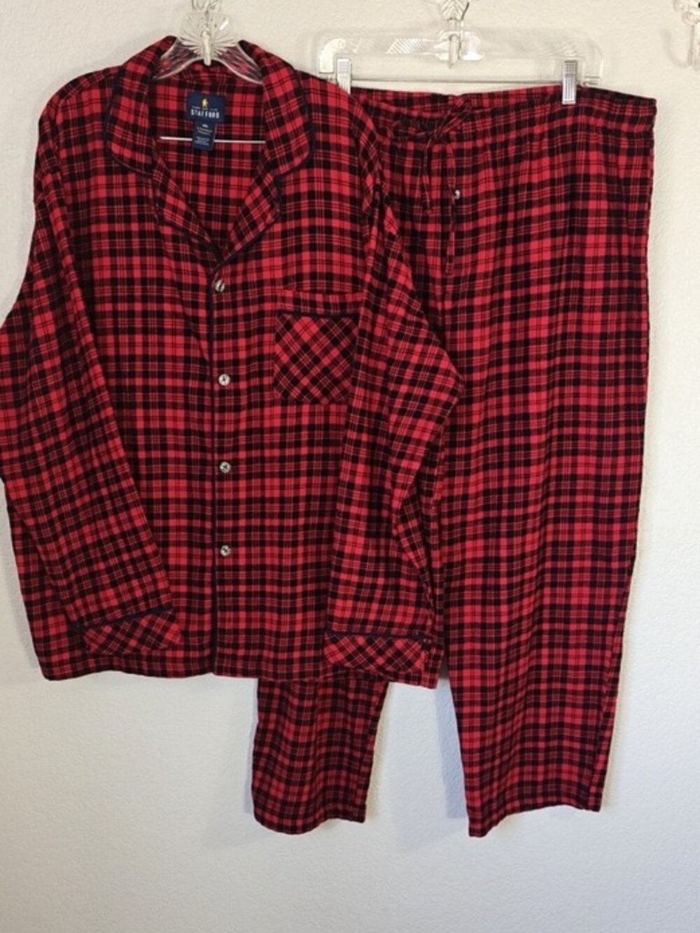 Stafford XXL Pajama Set Red Flannel Plaid Long Sleeve Button Down & Pants